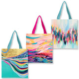 Canvas Magazine Tote Bags – Set of 3 EttaVee Brights | Lightweight Reusable Book & Travel Totes