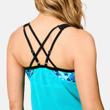 Women's Textured Mesh Side Tie Blouson Tankini Top