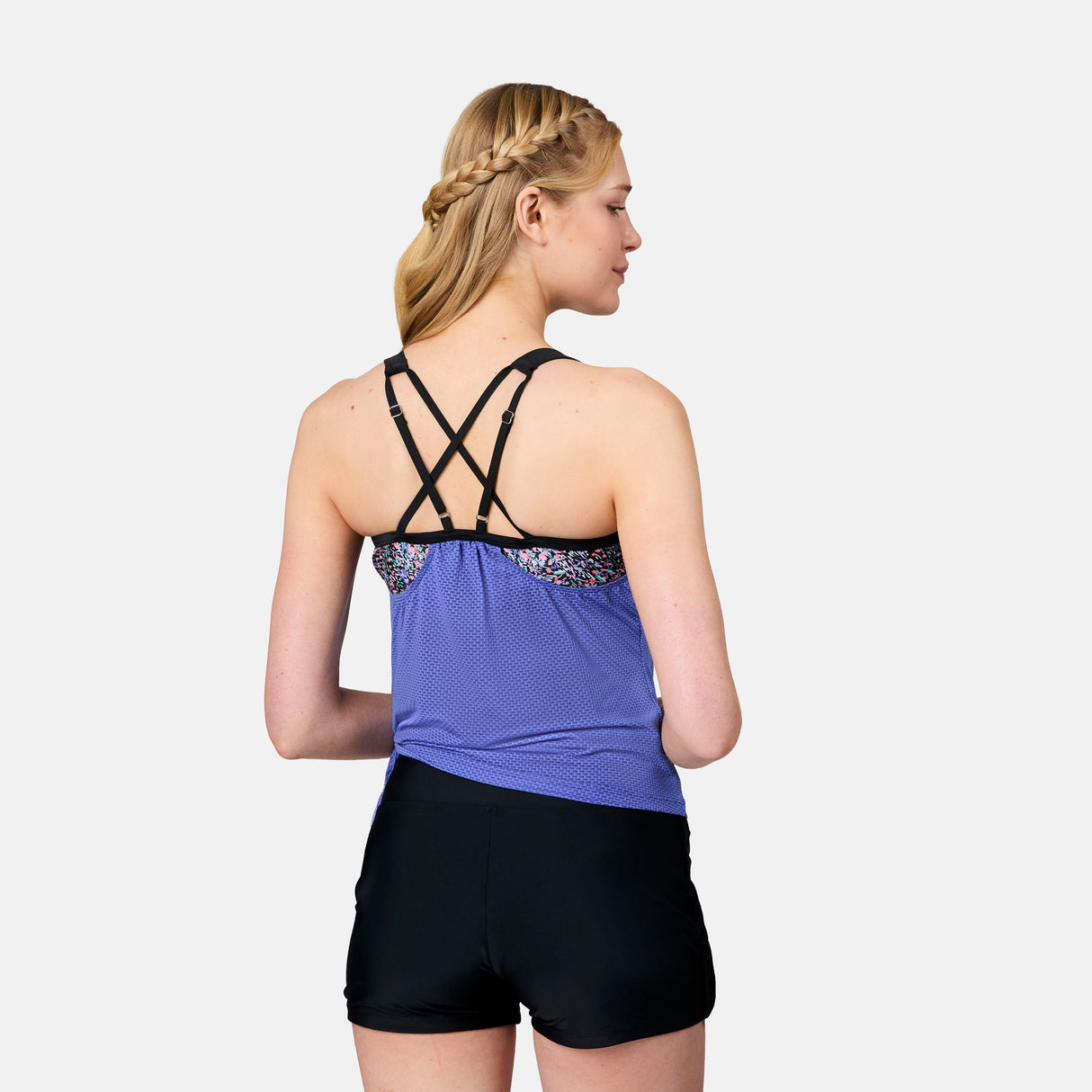 Women's Textured Mesh Side Tie Blouson Tankini Top