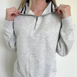 Heather Grey/Black Stripe Quarter Zip Pullover