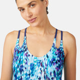 Women's Cascading Skin Double Strap Cut Out Blouson Tankini Top