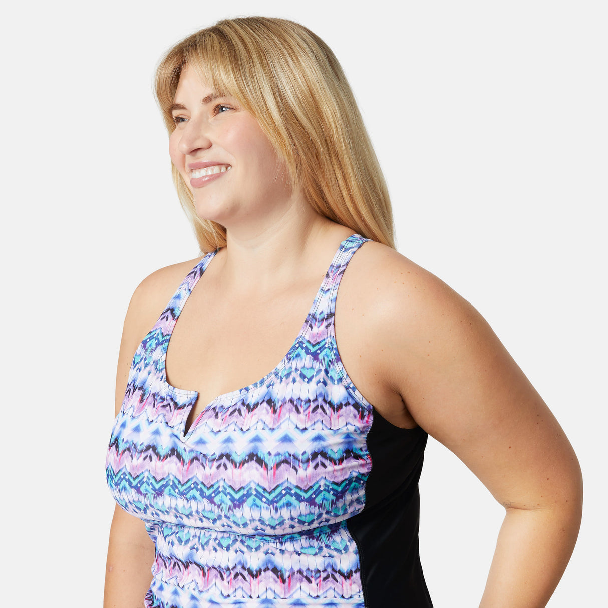 Women's Plus Size Ikat Notch Front Tankini Top