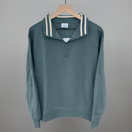 Still Water/Tapioca Stripe Quarter Zip Pullover