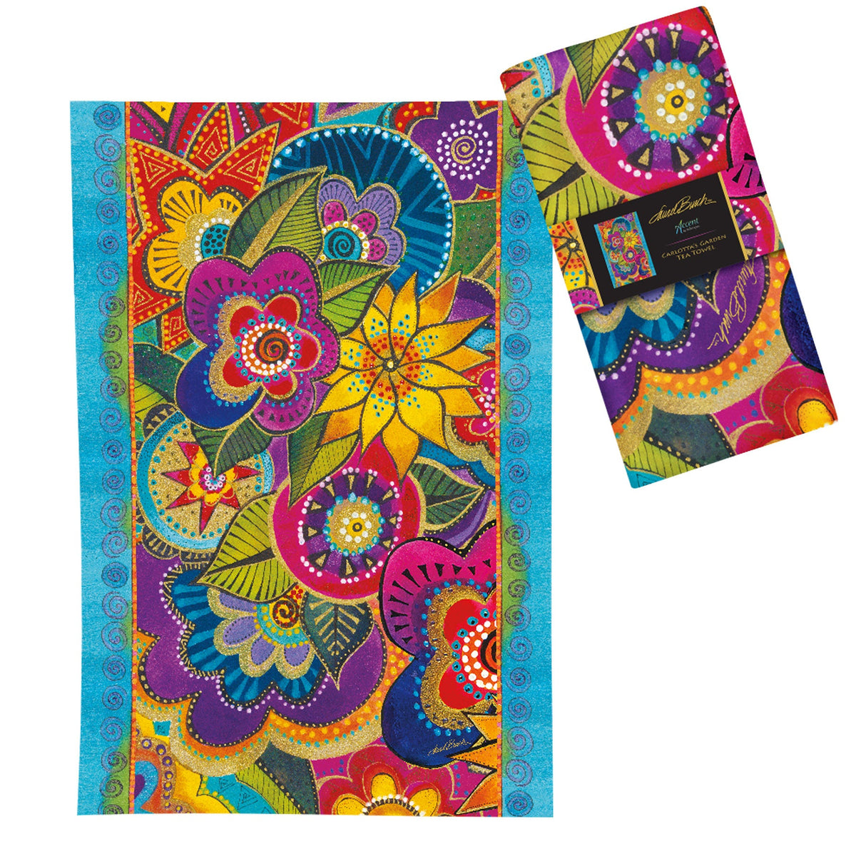 Laurel Burch Carlotta's Garden Cotton Tea Towel – Flat Weave, Absorbent