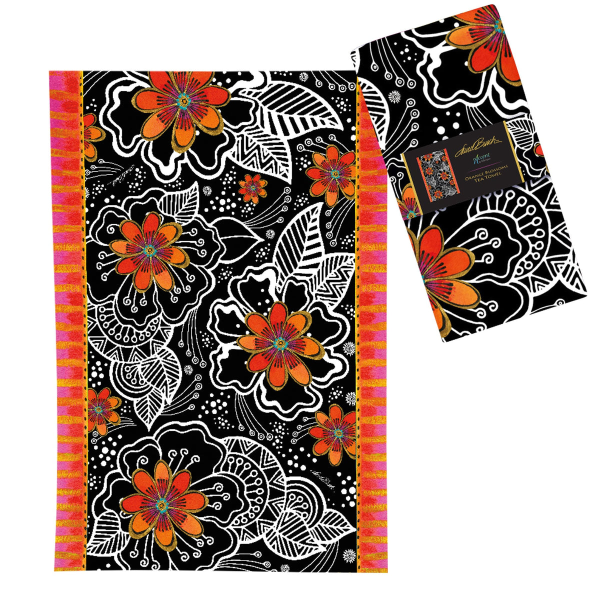 Laurel Burch Orange Blossoms Cotton Tea Towel – Flat Weave, Absorbent