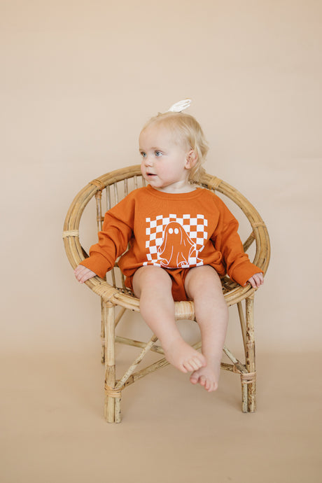 Checkered Ghost Sweatshirt Romper