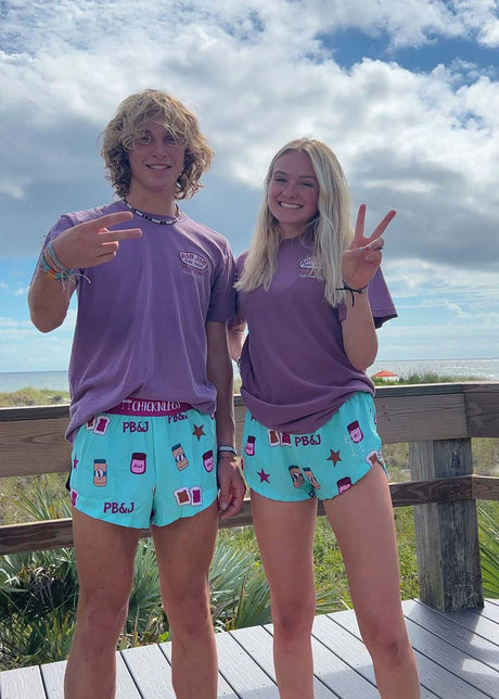 Women's PB&J 1.5" Split Shorts (Light Blue/Magenta) XXS, XS, S, M, L, XL