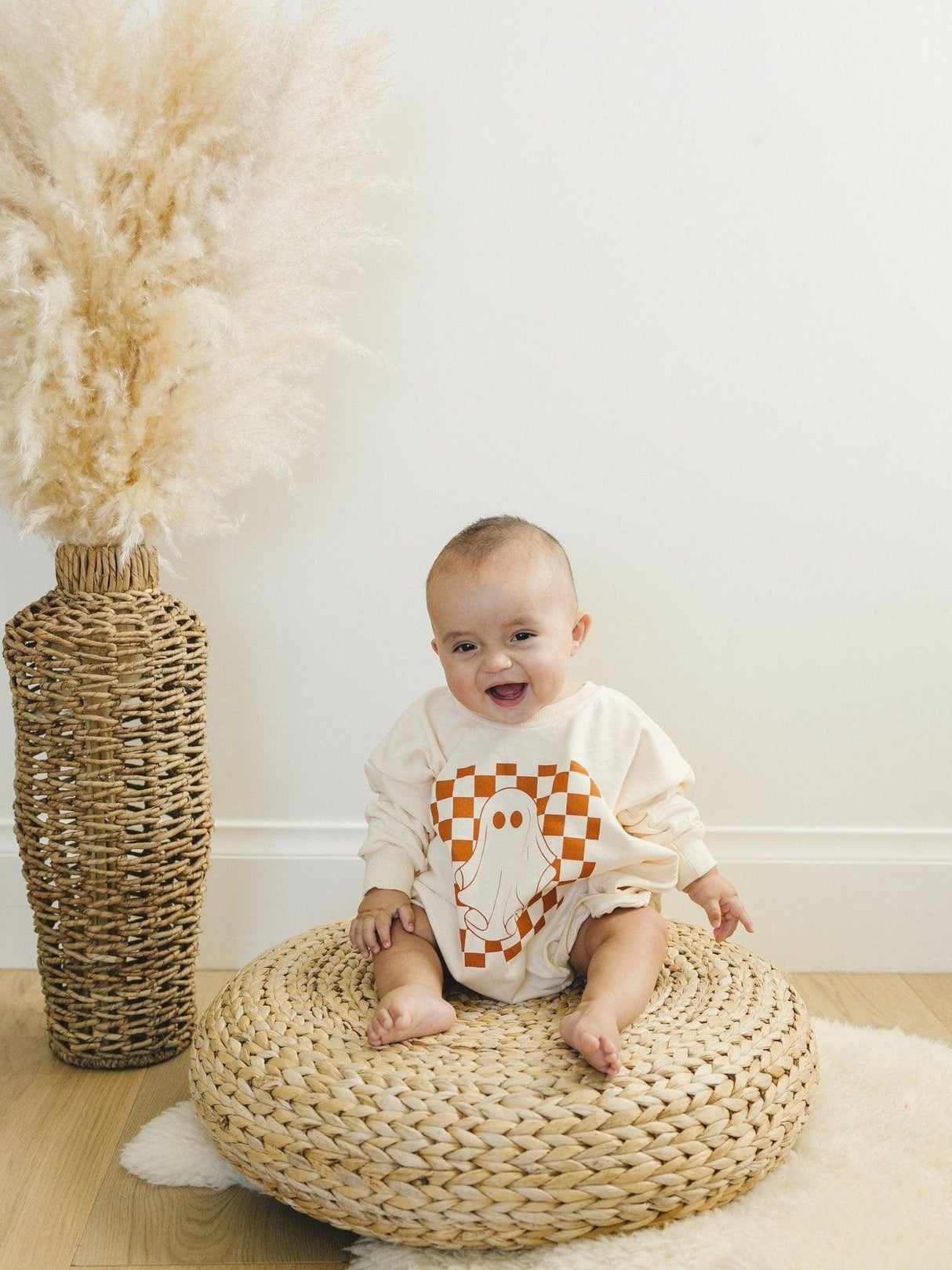 Checkered Ghost Sweatshirt Romper