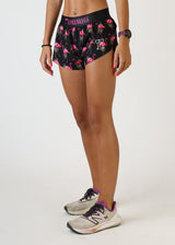 Women's Flamingos 1.5" Split Shorts (Black with Pink)