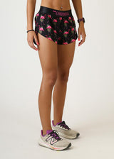 Women's Flamingos 1.5" Split Shorts (Black with Pink)