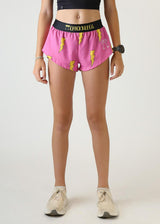 Women's Pink Bolts 1.5" Split Shorts (Pink)