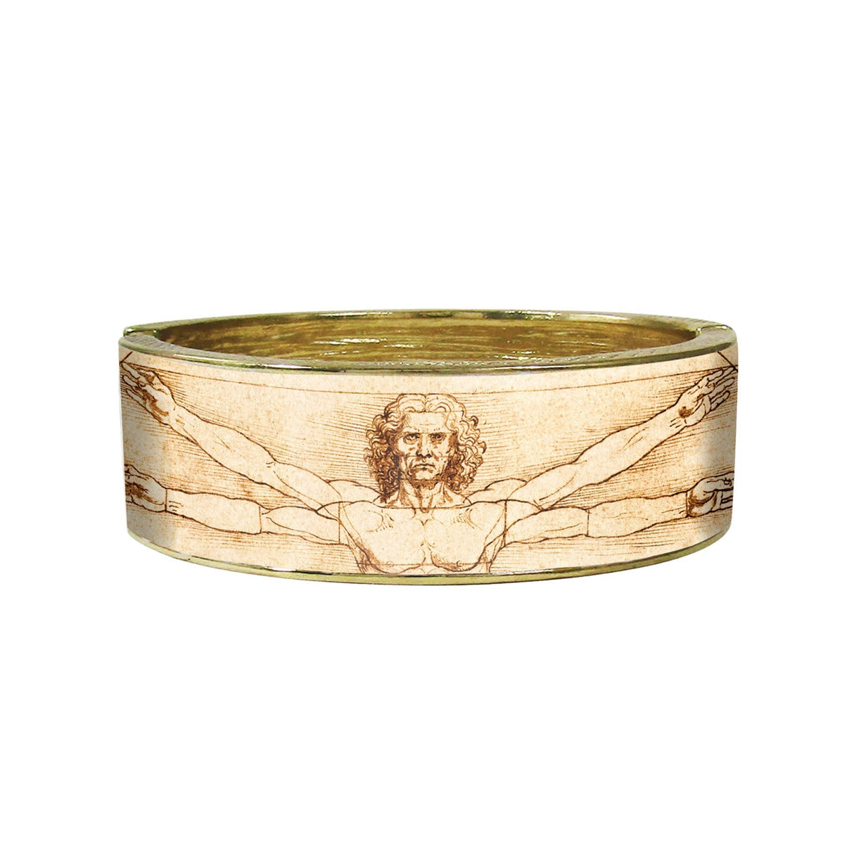 da Vinci Vitruvian Man Fine Art Hinged Cuff Gold Bangle Bracelet