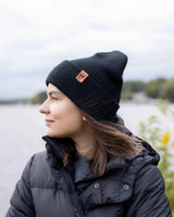 HAAKWEAR Midnight Black Beanie Hat - Classic Cuffed Knit - Made in USA