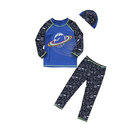 Little Kids 3 Piece UPF 50+ Full Sun Swimsuitt (Cap, Long Sleeves Top & Swim Pants)