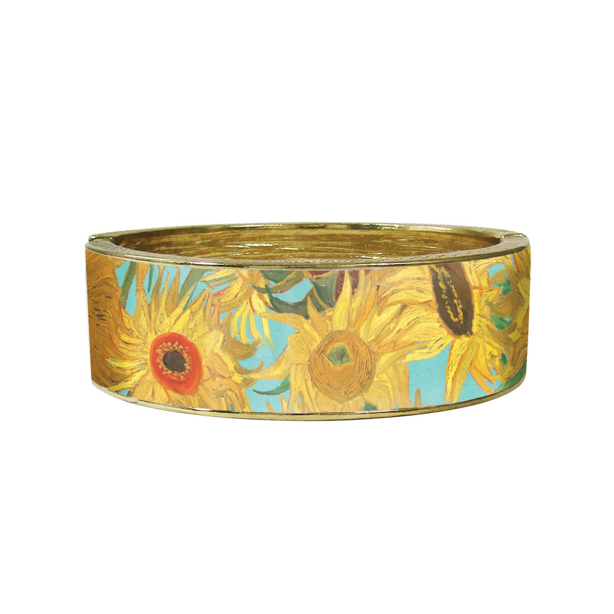van Gogh Sunflowers Fine Art Hinged Cuff Gold Bangle Bracelet