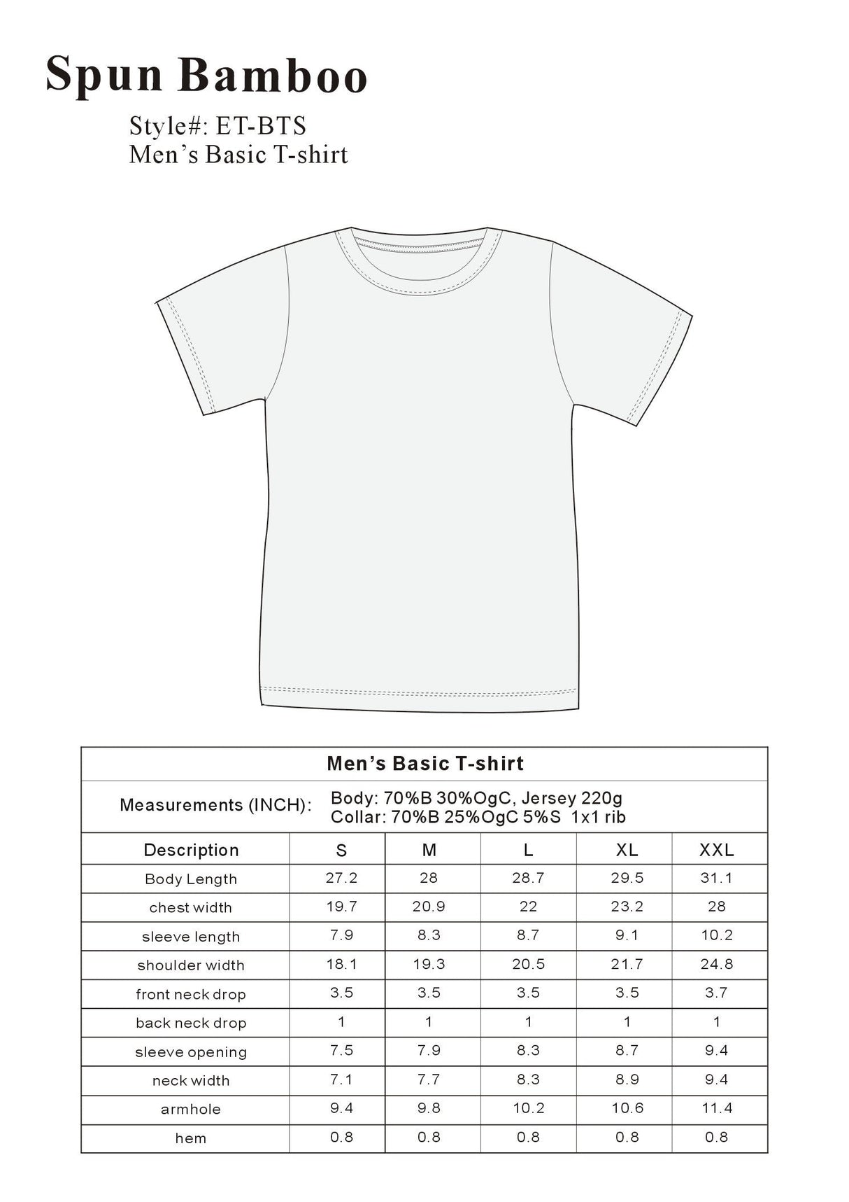 Clearance Men's Bamboo Short Sleeve T-Shirt - Classic Cut