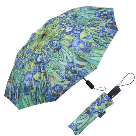 van Gogh Irises Travel Umbrella – Compact, One-Touch Open & Close